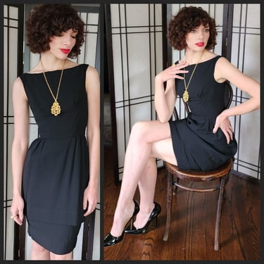 60s Little Black Dress Sleeveless Rayon Crepe Saks Fifth Ave 