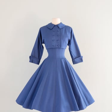 Gorgeous 1950's Cornflower Blue Dress & Jacket by Jonathon Logan / S