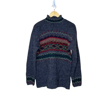 Vintage Harolds Southwestern Wool Alpaca Sweater, Side Button Mockturtle Sweater, Size Large 