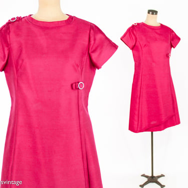 1960s Fuchsia Pink Silk Cocktail Dress | 60s Pink Silk Shantung Dress | Jackie O Dress | Medium 