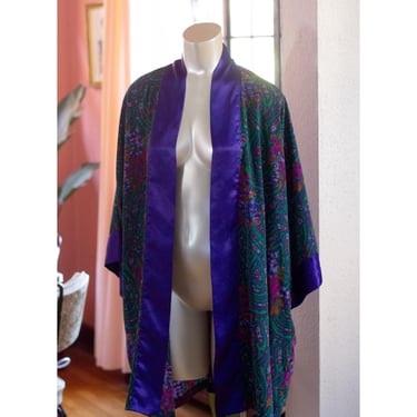 Vintage Victoria's Secret Gold Label Robe - 1990s - Floral, Paisley - Teal, Green, Purple 