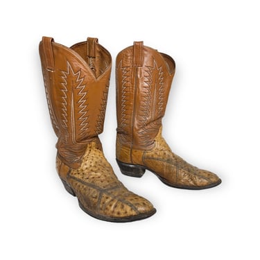 Vintage Ostrich Cowboy Boots ~ size 10 1/2 D ~ Western ~ Rockabilly ~ Biker ~ Exotic ~ Worn-In 