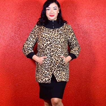 1960s Faux Leopard Jacket with Knit Trim 