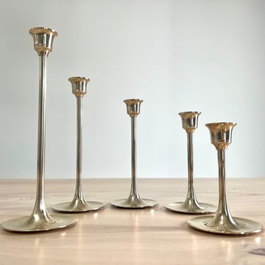 Vintage Solid Brass Graduated Candlestick Holders, Set of 5 
