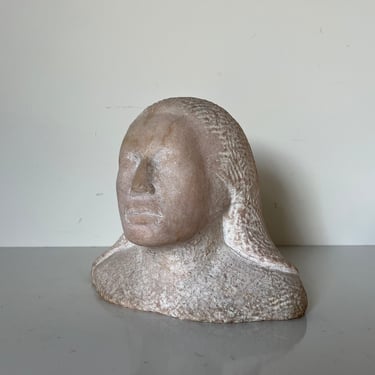 Vintage Hand Carved Stone Female Bust Sculpture 