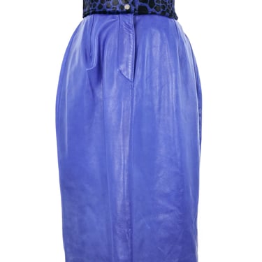 Electric Blue Pony Trimmed Leather Skirt