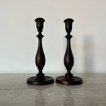 Vintage Turned Wood Candlesticks- a Pair 