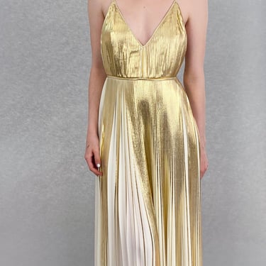 Valentino Gold Metallic Pleated Dress 