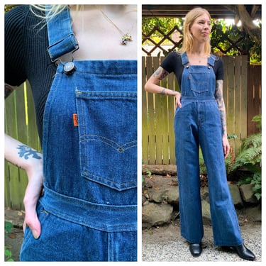 Levis dark wash orange tab overalls 