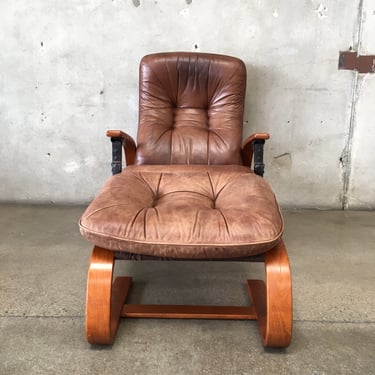 Westnofa of Norway Danish Modern Panter Leather Reclining Chair &amp; Ottoman