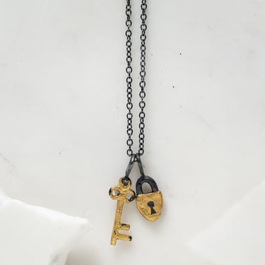 24k Gold and Oxidized Sterling Silver Secret Garden Necklace