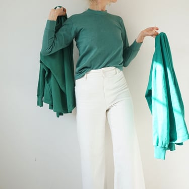 Vintage Kelly Green Cotton Thermal | Green Crew Neck Long Sleeve Shirt | Perfect Layer Top 