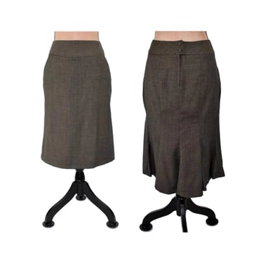 90s Y2K Fishtail Pencil Skirt XS Small, Wool Midi Skirt with Pockets, Straight Houndstooth Fall Winter Clothes Women Vintage Banana Republic 