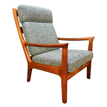 Vintage Danish Mid Century Modern Teak High Back Lounge Chair Attributed to Ole Wanscher 