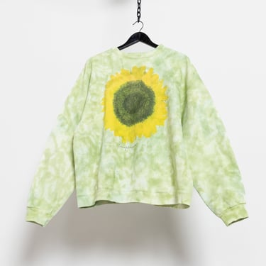 SUNFLOWER TIE DYE Vintage Graphic Pullover Sweatshirt Green Long Sleeve Cotton 90's Oversize / Large 