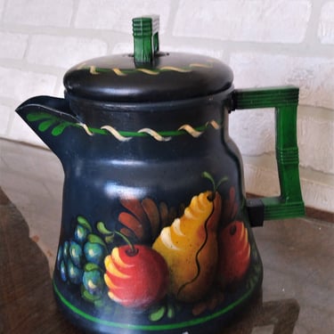 VINTAGE Coffee Pot, Hand Painted Folk Art, Kitchenware, Home Decor 