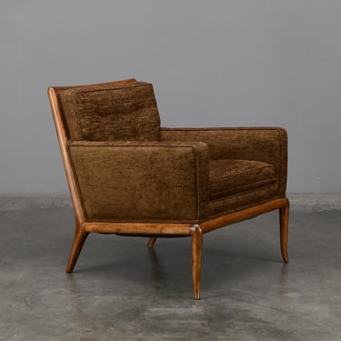 Robsjohn-Gibbings Saber-leg Lounge Chair in Mahogany and Brown Chenille Mid-Century Modern 