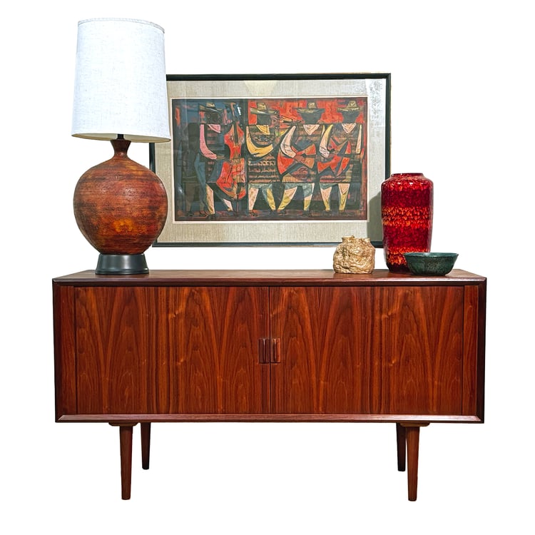 59” Danish Modern Walnut Tambour Door Credenza | Room-Divider