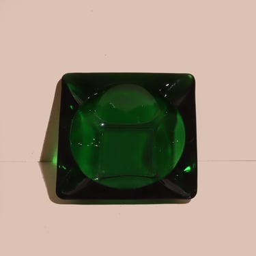 Vintage Green Glass Ashtray, Glass Ashtray 