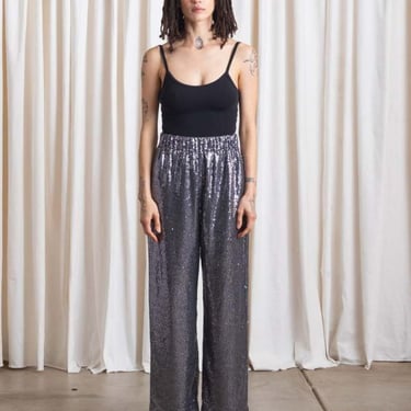 Ali Golden Straight Leg Elastic Pant - Dark Silver Sequins