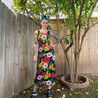 Vintage 1990’s Hibiscus Floral Stretchy Maxi Dress 
