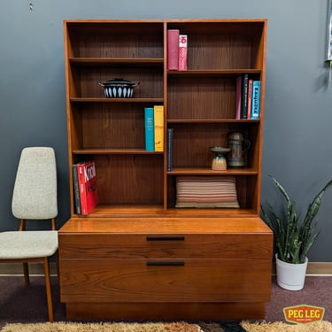 Danish Modern teak cabinet with bookcase hutch by Ib Kofod Larsen for Faarup