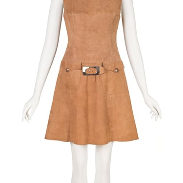 Jacques Esterel 1960s Vintage Mod Tan Suede Shift Dress Sz XS 