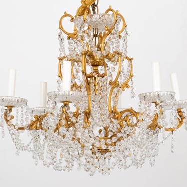 Louis XV Style Gilt Metal 6-Arm Crystal Chandelier