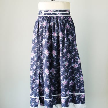 1970s Skirt Floral Cotton Peasant M/L 