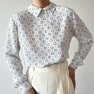 vintage silky blouse minimalist white black secretary blouse vintage shirt vintage top 90s 80s silky shirt satin charmeuse size S/M 