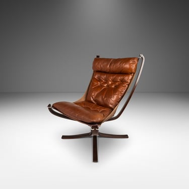 Rare High-Back Falcon Chair in Original Leather by Sigurd Ressel for Vatne Møbler, c. 1970's, Norway 