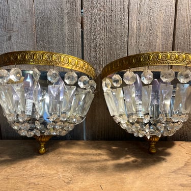 Contemporary Crystal Basket Sconce Pair 10” x 8.5” x 6”