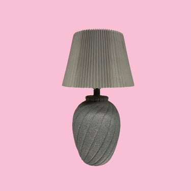 Vintage Table Lamp Retro 1980s Dynasty Classics + Contemporary + Grey + Twist + Crimped Lamp Shade + Mood Lighting + Home and Table Decor 