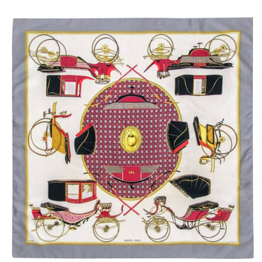 Hermes - Grey &amp; Red Carriage Print Scarf
