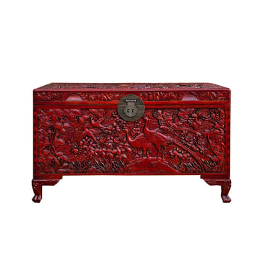 Oriental Chinese Brown Birds Relief Carving Camphor Trunk Table cs7525E 