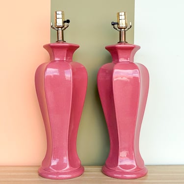 Pair of Rosy Pink Ceramic Lamps