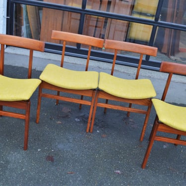 Set of 4 Teak Architectural Dining Chairs by Inger Klingenberg in Yellow Tweed