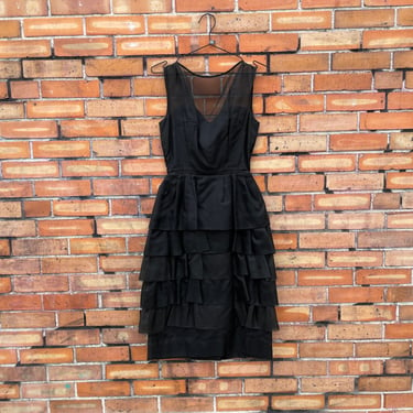 vintage 50s black silk tiered dress / xs extra small 