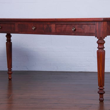 Antique Country French Provincial Mahogany Console Table W/ Burgundy Leather Top 