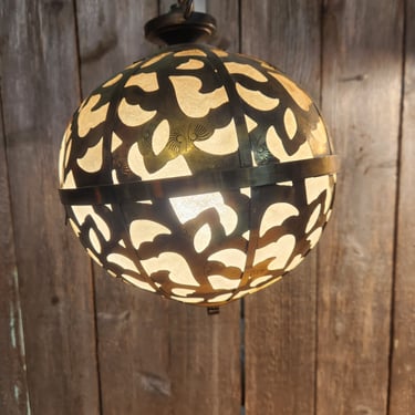 Vintage Brass Japanese Karakusa Pendant Light 9