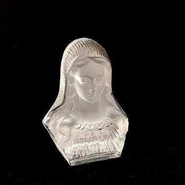Vintage Mid Century Modern Art Glass Madonna Virgin Mary Figurine VIKING GLASS Sculpture Glossy & Matte Design Religious 