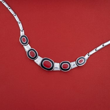 Black & Red Enamel Necklace c. 1960s