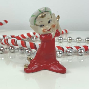 Golfing Pixie Elf, Golfer Golf Gift, Vintage Christmas Pixie Elf Figurine, 1950's Ceramic Pixie Elf Figurine, Single Shaker Replacement, Red 