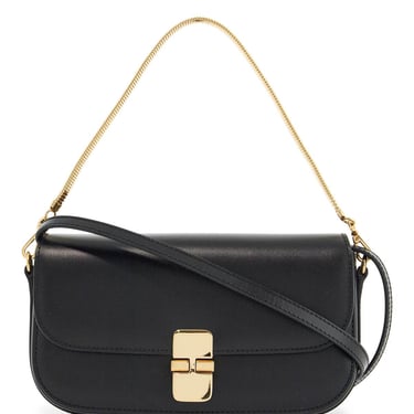 A.P.C. Elegant Black Leather Clutch With Shoulder Strap And Gold Chain Women