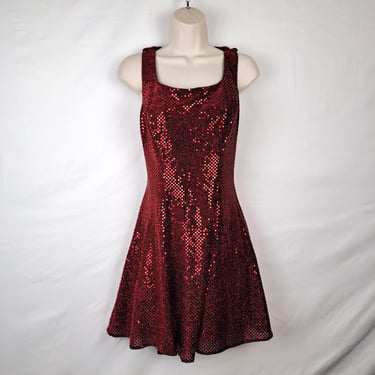 Vintage 90s Red Metallic Sequin Mini Dress 