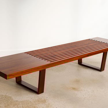 Handmade MCM Inspired Walnut Slat Bench Coffee Table 