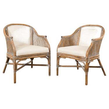 Pair of McGuire Style Organic Modern Rattan Barrel Chairs