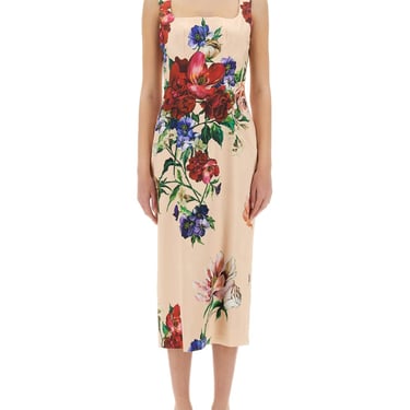 Dolce & Gabbana Women Flower Print Satin Sheath Longuette Dress