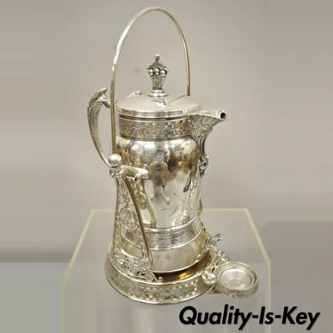 19th C Wilcox Silverplate Victorian Ornate Water Lemonade Pitcher on TIlt Stand