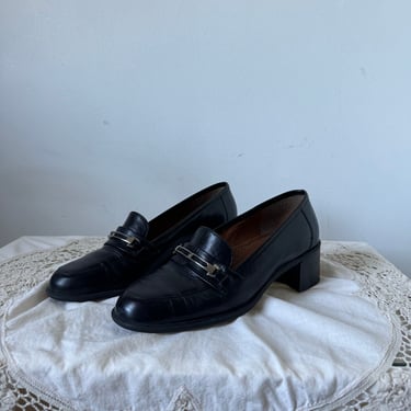 Soft Black Leather Heeled Loafer 